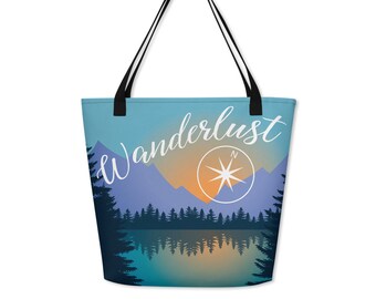 Wanderlust Big Tote Bag, Summer Accessory Everyday Bag, Weekender Bag for Travel or Graduation Gift