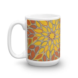 Geometric Mug Coffee Gift, Autumn Kitchen Decor, Fall Botanical Print, Abstract Dahlia Coffee Cup