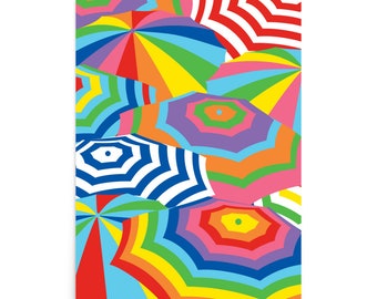 Geometric Art Print, Beach Umbrella Wall Decor, Summer Coastal Decor, Rainbow Abstract Art