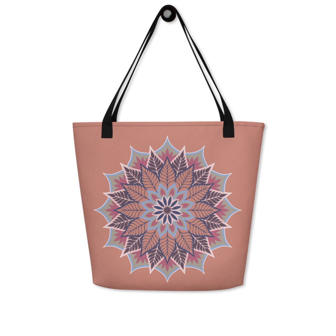 CafePress Rose Gold Gray Floral Mandala Tote Bag - Natural Canvas Reusable Shopping Bag, Small Or Medium - View #8