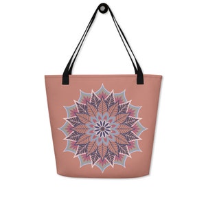 Rose Gold Boho Tote Bag, Mandala Everyday Bag, Reusable Grocery Bag