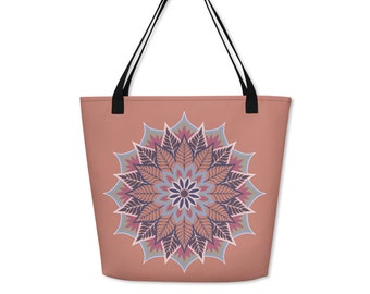 Rose Gold Boho Tote Bag, Mandala Everyday Bag, Reusable Grocery Bag
