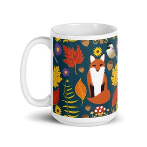 Kitchen Decor, Fox Woodland Animal Mug, Fall Leaf Print Coffee Mug, Autumn Coffee Gift