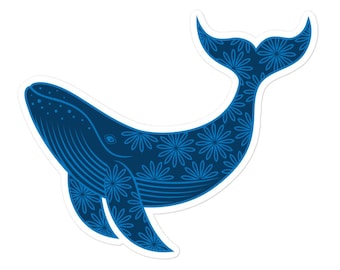 Adesivos de vinil de baleia azul, adesivo fofo de animal à prova d'água para laptop ou copo térmico.