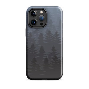 Custodia per telefono a forma di pino nero, custodia resistente per iPhone 15, protezione per cellulare foresta