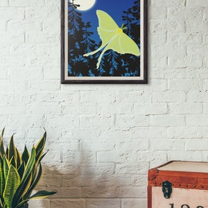 Luna Moth and Moon Art Print, Woodland Animals Wall Art, Butterfly Nursery Decor image 5