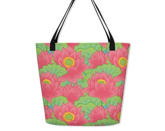 水彩ブルーロータストートバッグ ボヘミアンフローラルアクセサリー