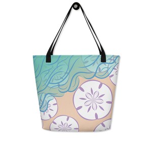 Sand Dollar Beach Bag, Summer Beach Tote Bag, Ocean Seashell Book Bag