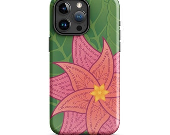 Tropical Flower Phone Case, Mandala iPhone 15 Cellphone Protector, Floral Tough Case for iPhone