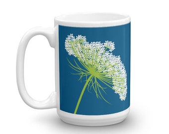 Queen Annes Lace Coffee Mug, Floral Kitchen Decor, Botanical Print Flower Coffee Gift