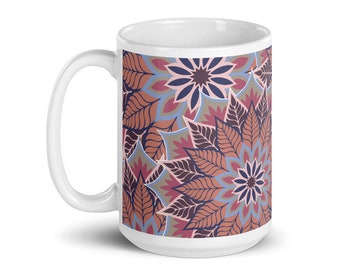 Rose Gold Coffee Mug, Free Spirit Kitchen Art Coffee Gift, Boho Mandala Dorm Decor