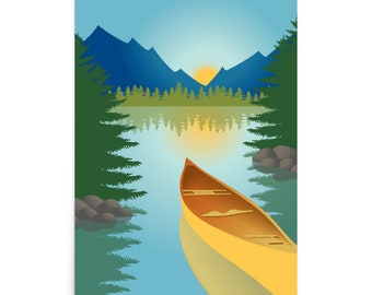 Fathers Day Gift, Canoe Wall Art Print, Adventure Awaits Rustic Home Decor for Office