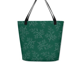 Botanical Tote Bag, Green Leaf Everyday Carryall, Nature Market Bag, Cottagecore Shoulder Bag, Eco Friendly Shopping Bag