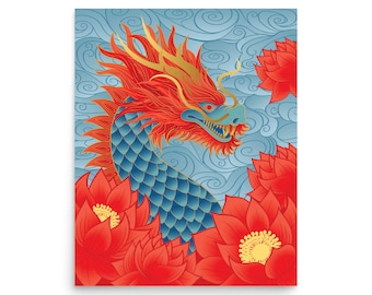 Jahr des Drachen Art Print, Chinesisches Neujahr Drache Poster, Lunar New Year Wohnkultur, Sternzeichen Drache Wandkunst