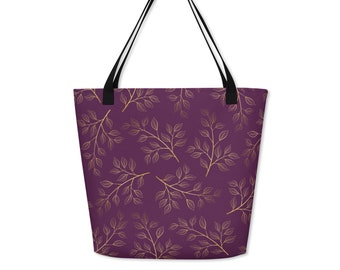 Holiday Leaf Print Tote Bag, Botanical Everyday Bag, Fall Accessory Shoulder Bag, Teacher Gift