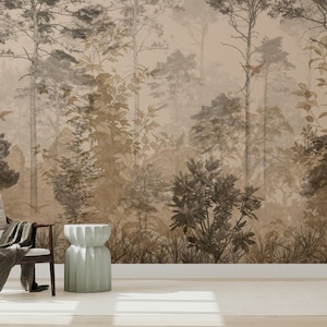 Carta da parati Foresta Grigio-Marrone - Murale Foresta Grunge Rimovibile, Stacca e Attacca - Decorazione Bosco Neutro