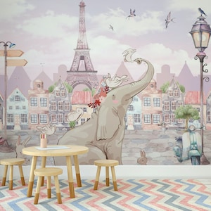 Papel pintado de animales de dibujos animados para niños, papel pintado autoadhesivo, mural de pared extraíble