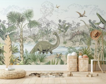 Dinosaur Peel and Stick Wallpaper Kids Tropical Forest Wall Mural