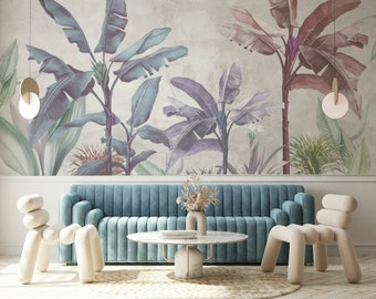 Tropical Paradise Watercolor Palm Leaves Peel & Stick Wallpaper Tropical Wall Mural