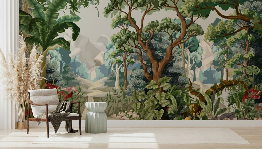 Painted Jungle Peel and Stick Wallpaper - Lush Forest Removable Wall ...