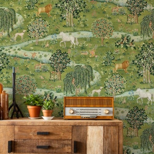 Owl and Willow Wallpaper Peel and Stick William Morris Wall Mural Green