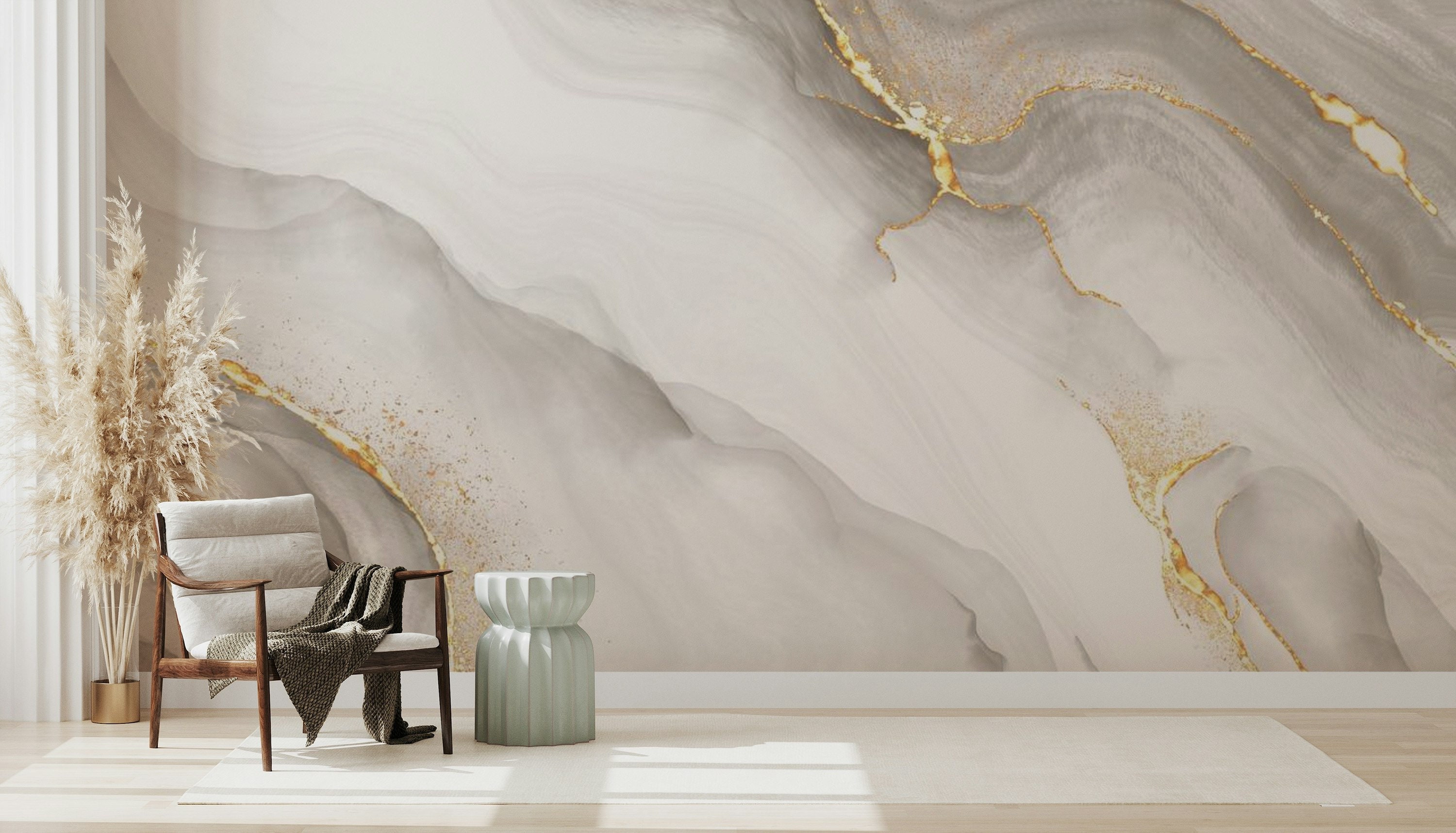 White Gold Vein Marble Wallpaper - Removable Peel and Stick Modern Wall Mural - Modern Bathroom Living Room Decor
