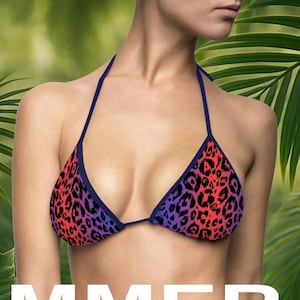 Emerald Leopard Print Bikini, Fierce violet Animal Print Swimsuit, Triangle Tie Bikini, Bold Summer Swimwear, Gift for Her, Wild Beach Look