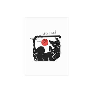 Funny Cat Art Postcard – "It's a Cat" Minimal Print, Black Red Abstract Kitty, Modern Graphic Design Card, Gift for Cat Lovers