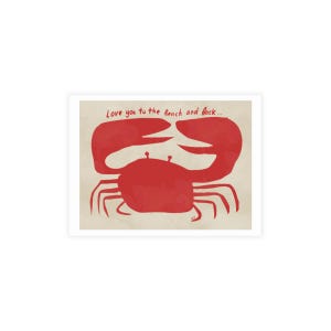 Cartão de amor engraçado de caranguejo para impressão – “Te amo até a praia e de volta” – Download digital, aniversário com tema de oceano, ideia de presente para o Dia dos Namorados