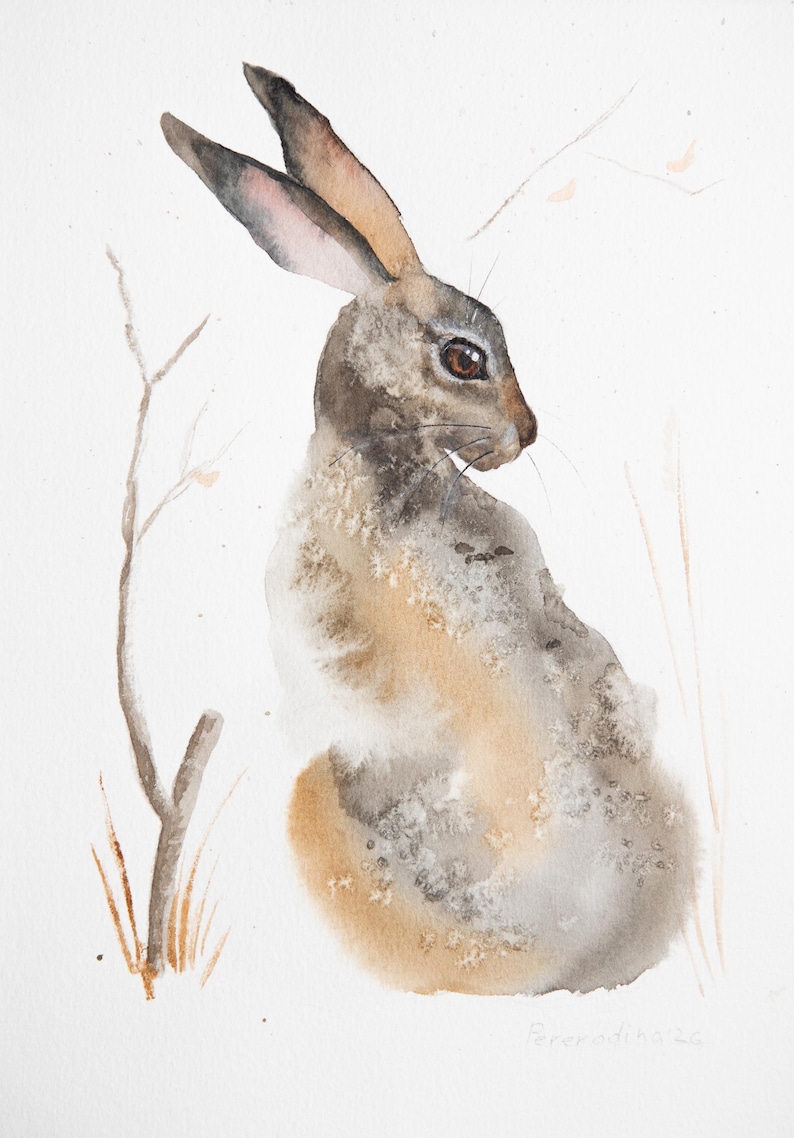 Hare Watercolor Painting, Original Woodland Art (A5, 15x21 Cm.) - Etsy