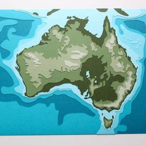 Australia with Topography 8 x 10 layered papercut art image 1