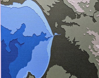 Monterey Bay w/ Topography - original 8 x 10 papercut art