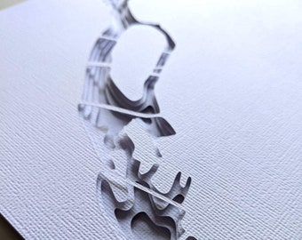 Rzeka Missisipi przez Minneapolis (warstwy pływające) – oryginalna wycinanka papierowa o wymiarach 8 x 10 cali