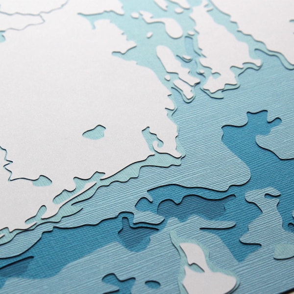 Rhode Island Coastline - 8 x 10" layered papercut art
