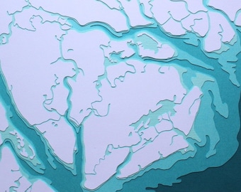 Beaufort, SC - 8 x 10" warstwowa sztuka wycinanki papierowej