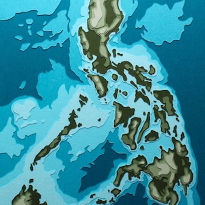 Filipinas con topografía - 8 x 10" en capas de arte de corte de papel