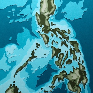 The Philippines w/ topography - 8 x 10" layered papercut art