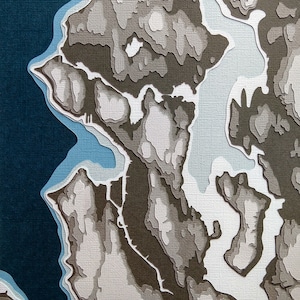 Seattle w/ Topographie - original 8 x 10 art papercut