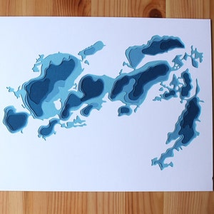 Whitefish Chain of Lakes original 8 x 10 papercut art in your choice of color image 2