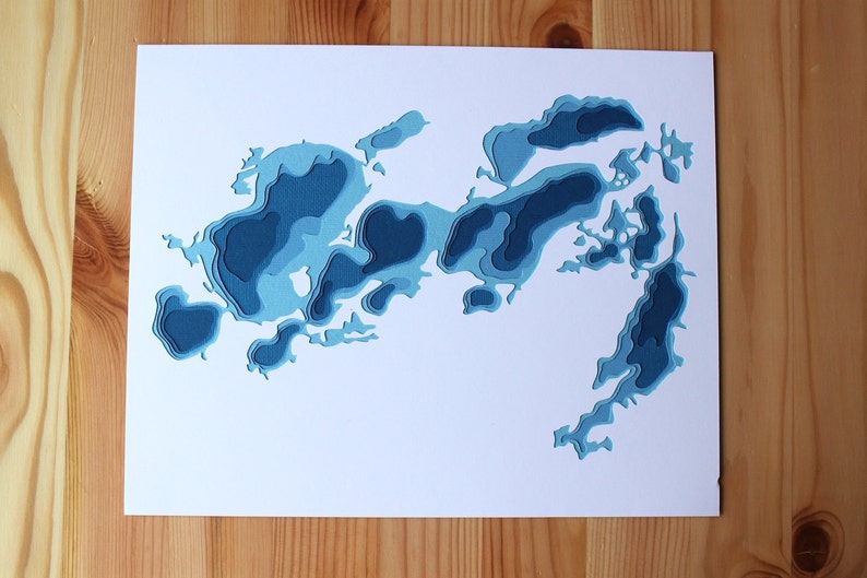 Whitefish Chain of Lakes original 8 x 10 papercut art in your choice of color image 2