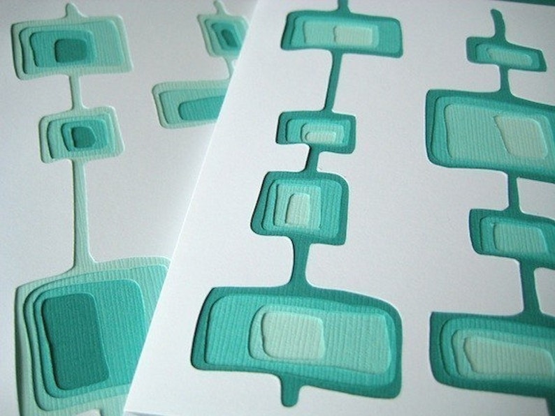 Googie in Sea Foam Set of 2 handcut cards image 3