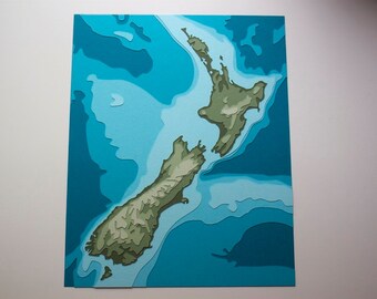 New Zealand Topography - 8 x 10" layered papercut art