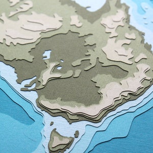 Australia with Topography 8 x 10 layered papercut art image 5