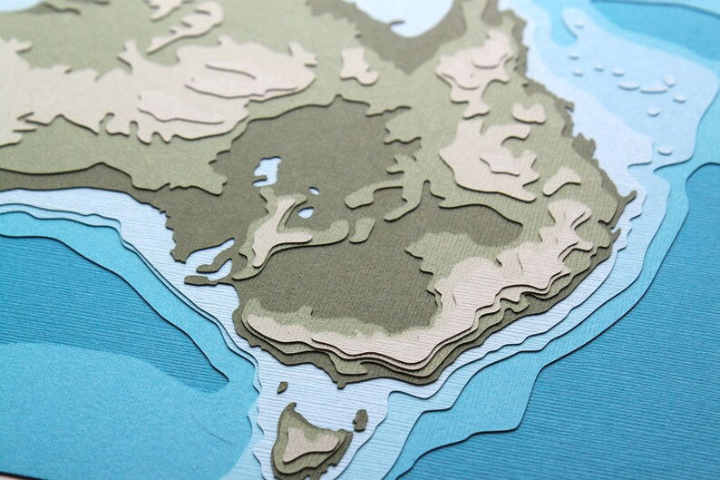 Australia with Topography 8 x 10 layered papercut art image 5