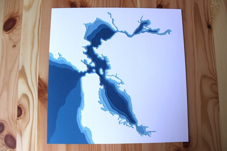 San Francisco Bay original 12 x 12 papercut art in your choice of color image 2