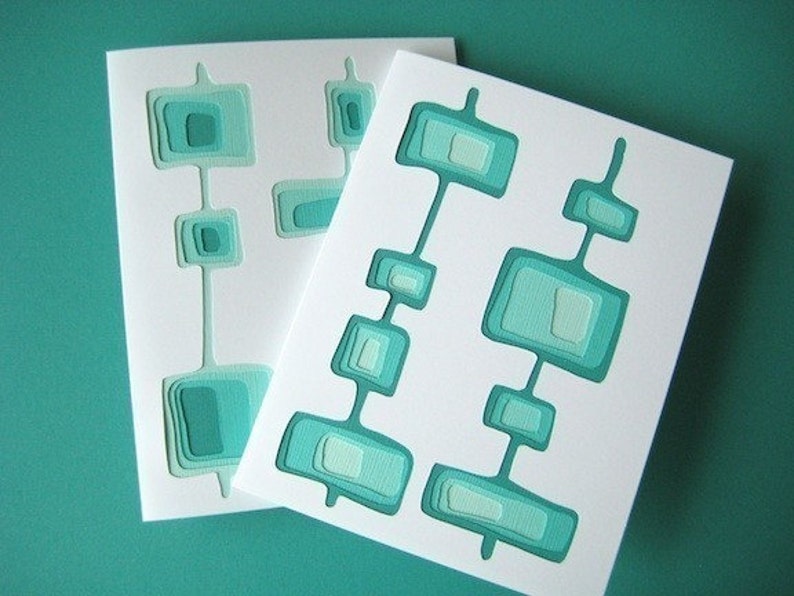 Googie in Sea Foam Set of 2 handcut cards image 1