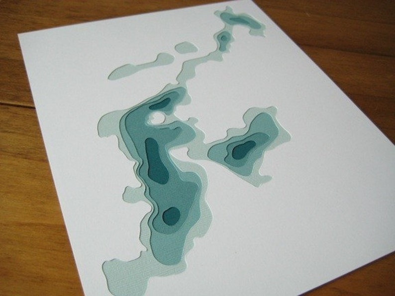 You Are Here custom 8 x 10 cut paper bathymetry image 4