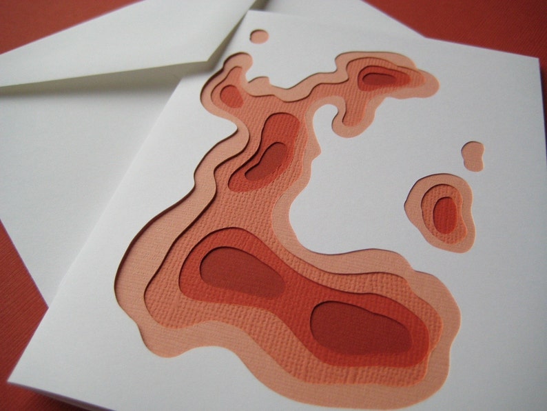 Topography in Red Set of 4 handcut cards image 2