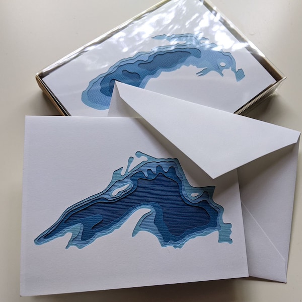Les Grands Lacs - 5 cartes en papier découpé