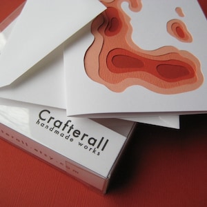 Topography in Red Set of 4 handcut cards image 5